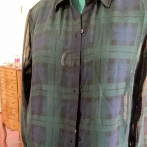 Lord and Taylor XL plaid print semi sheer blouse